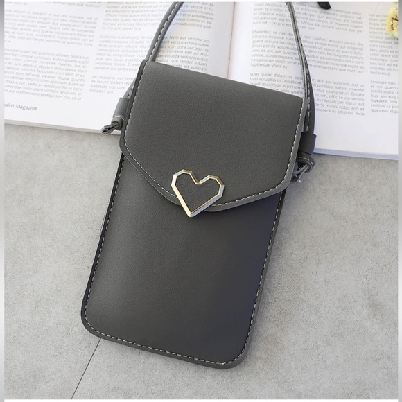 Handbags - Cute Crossbody Phone Bag Wallet Purse with Kawaiis Heart Buckle Girls Women Grey